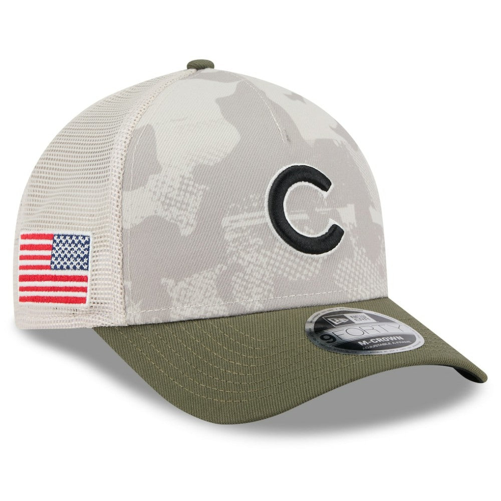 Chicago Cubs 2025 Armed Forces Day 9FORTY M-Crown A-Frame Adjustable Hat Light Beige/Olive