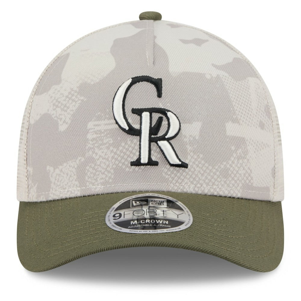 Colorado Rockies 2025 Armed Forces Day 9FORTY M-Crown A-Frame Adjustable Hat Light Beige/Olive