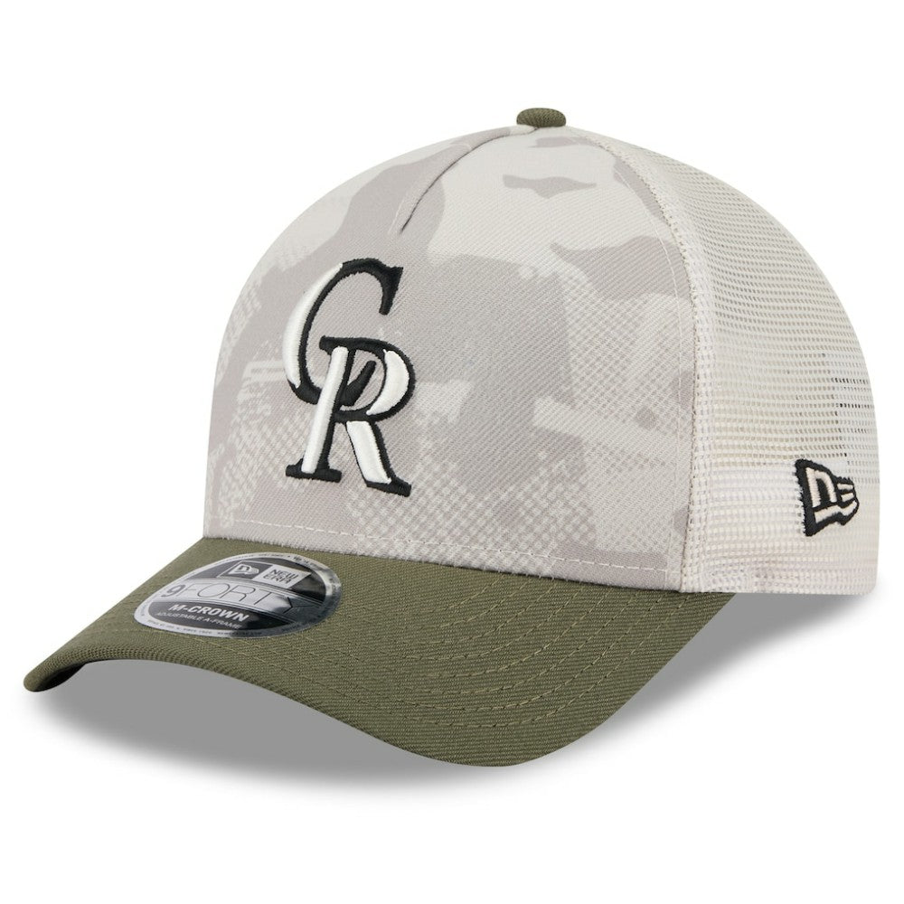 Colorado Rockies 2025 Armed Forces Day 9FORTY M-Crown A-Frame Adjustable Hat Light Beige/Olive