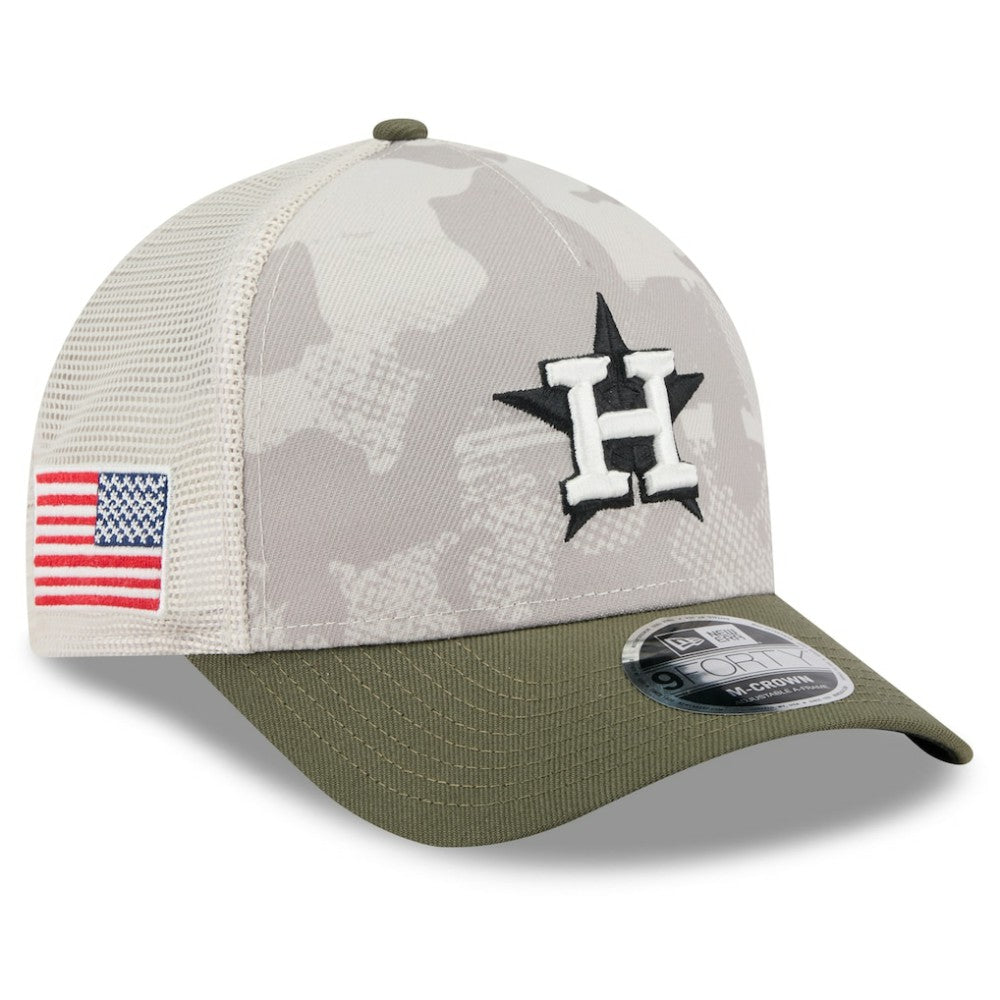 Houston Astros 2025 Armed Forces Day 9FORTY M-Crown A-Frame Adjustable Hat Light Beige/Olive