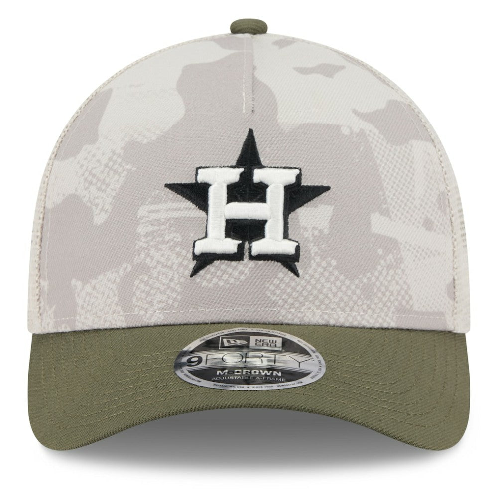 Houston Astros 2025 Armed Forces Day 9FORTY M-Crown A-Frame Adjustable Hat Light Beige/Olive