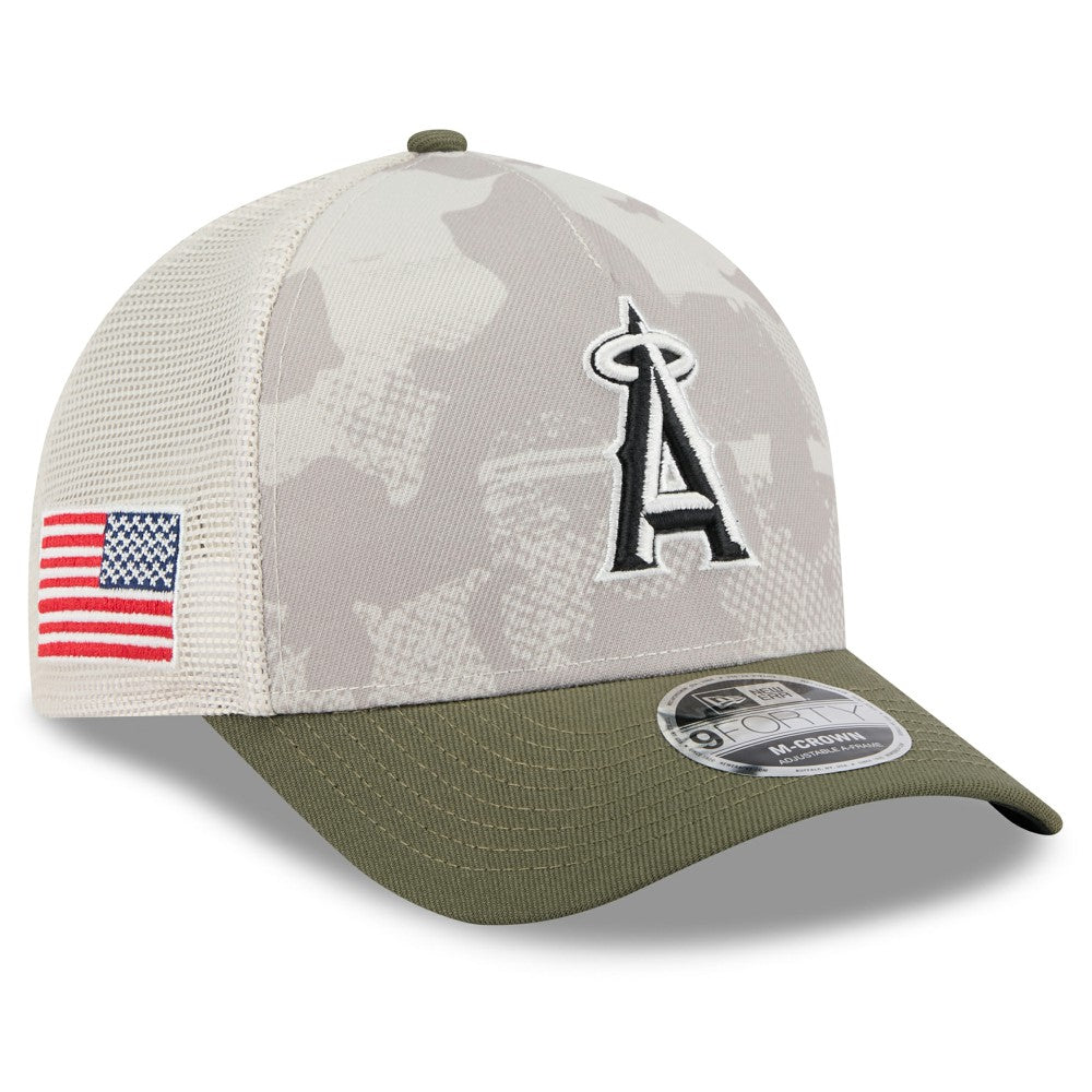 Los Angeles Angels 2025 Armed Forces Day 9FORTY M-Crown A-Frame Adjustable Hat Light Beige/Olive