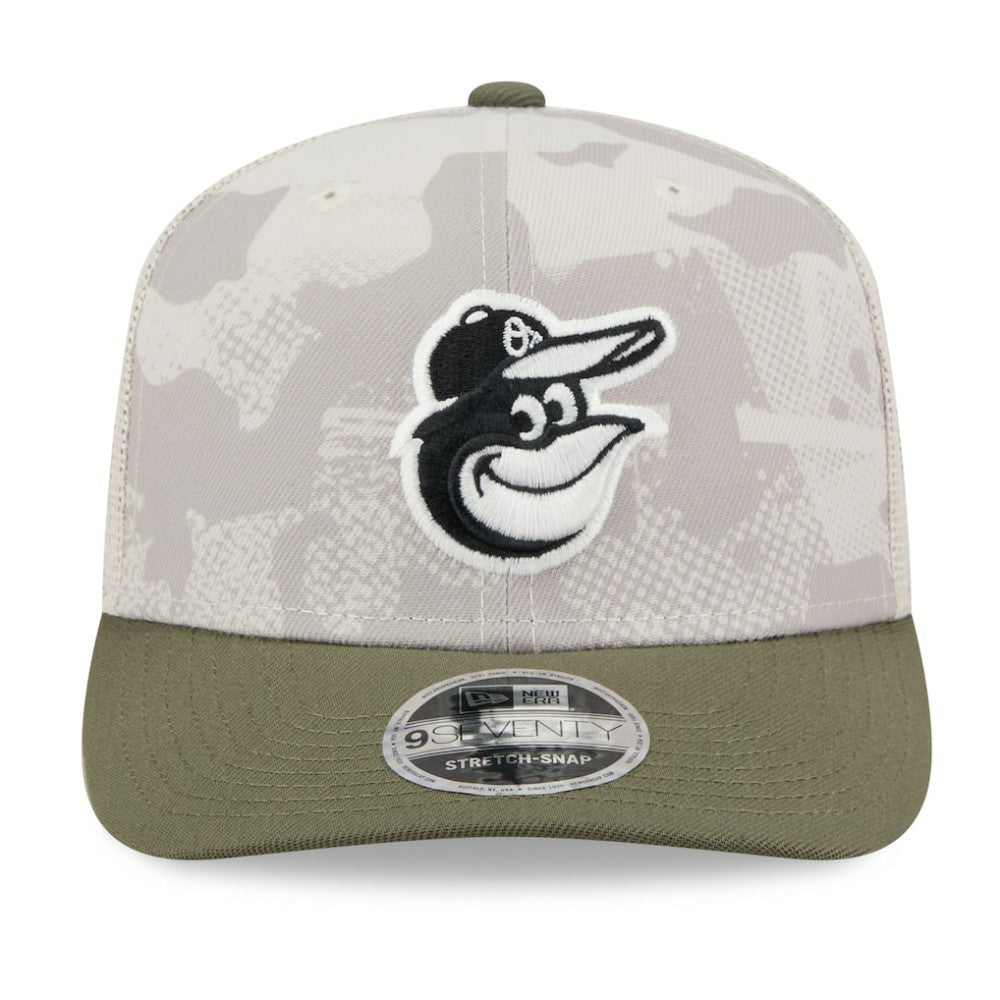 Baltimore Orioles 2025 Armed Forces Day 9SEVENTY Stretch-Snap Hat Light Beige/Olive