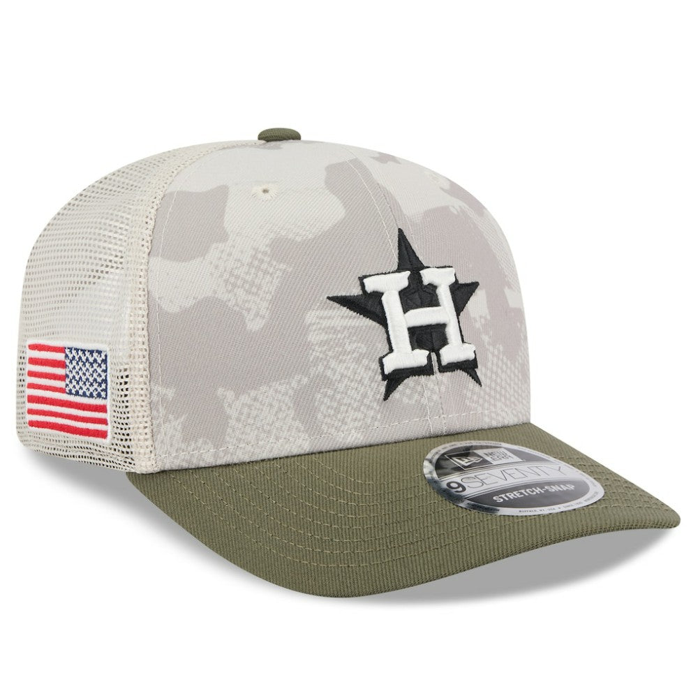 Houston Astros 2025 Armed Forces Day 9SEVENTY Stretch-Snap Hat Light Beige/Olive
