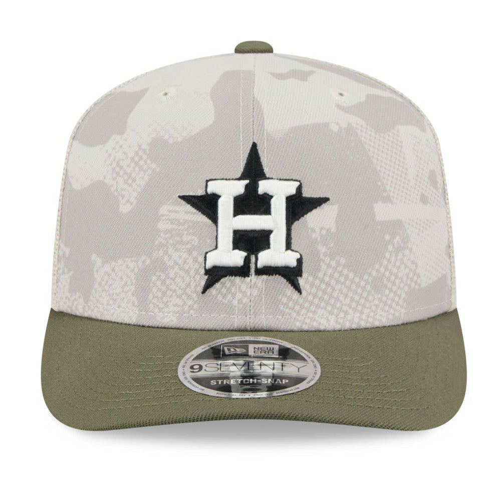 Houston Astros 2025 Armed Forces Day 9SEVENTY Stretch-Snap Hat Light Beige/Olive