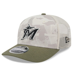 Miami Marlins 2025 Armed Forces Day 9SEVENTY Stretch-Snap Hat Light Beige/Olive