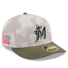 Miami Marlins 2025 Armed Forces Day Low Profile 59FIFTY Fitted Hat Light Beige/Olive