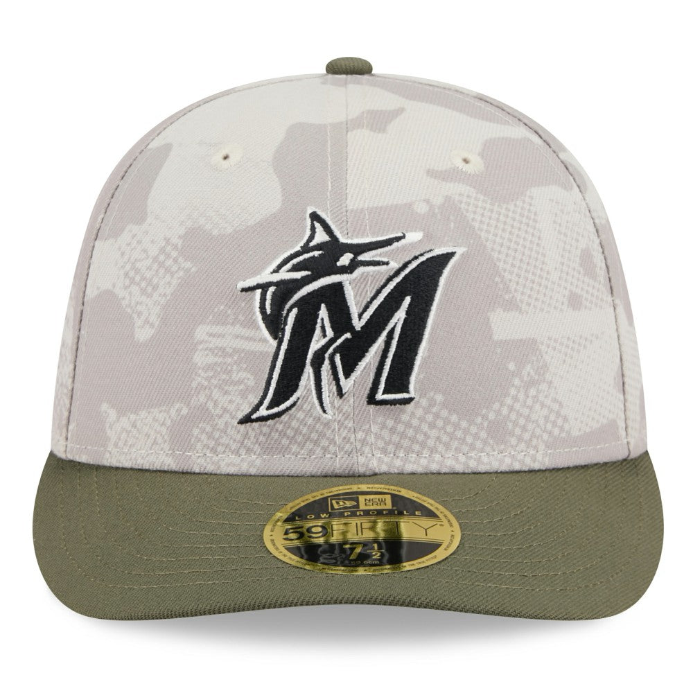 Miami Marlins 2025 Armed Forces Day Low Profile 59FIFTY Fitted Hat Light Beige/Olive