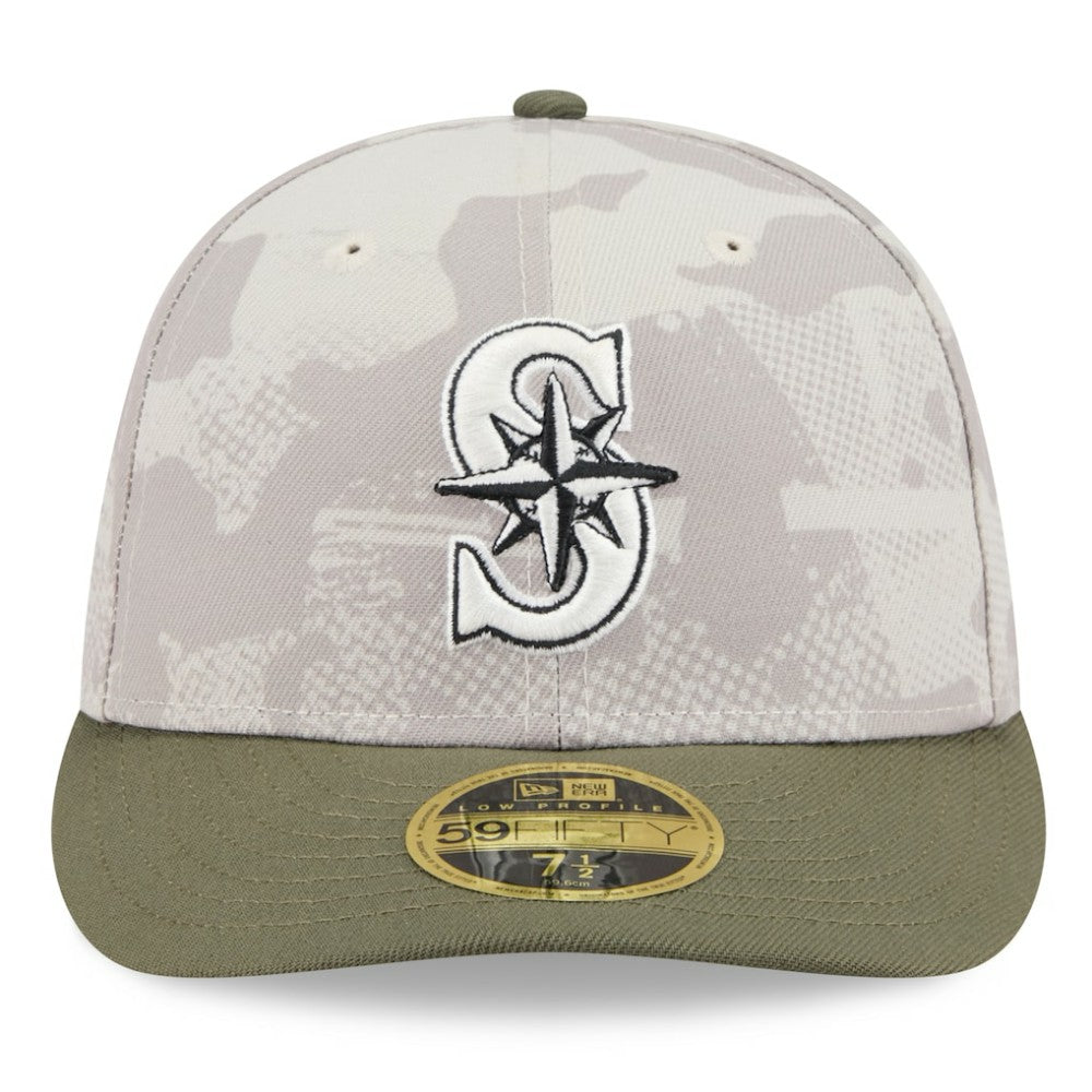 Seattle Mariners 2025 Armed Forces Day Low Profile 59FIFTY Fitted Hat Light Beige/Olive
