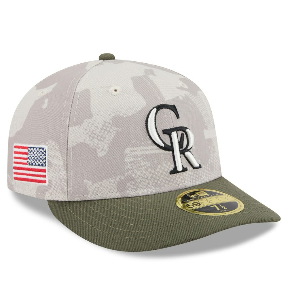 Colorado Rockies 2025 Armed Forces Day Low Profile 59FIFTY Fitted Hat Light Beige/Olive