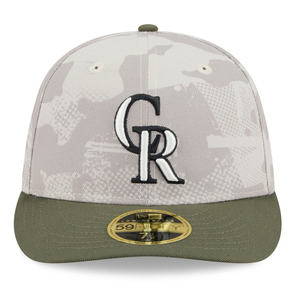 Colorado Rockies 2025 Armed Forces Day Low Profile 59FIFTY Fitted Hat Light Beige/Olive