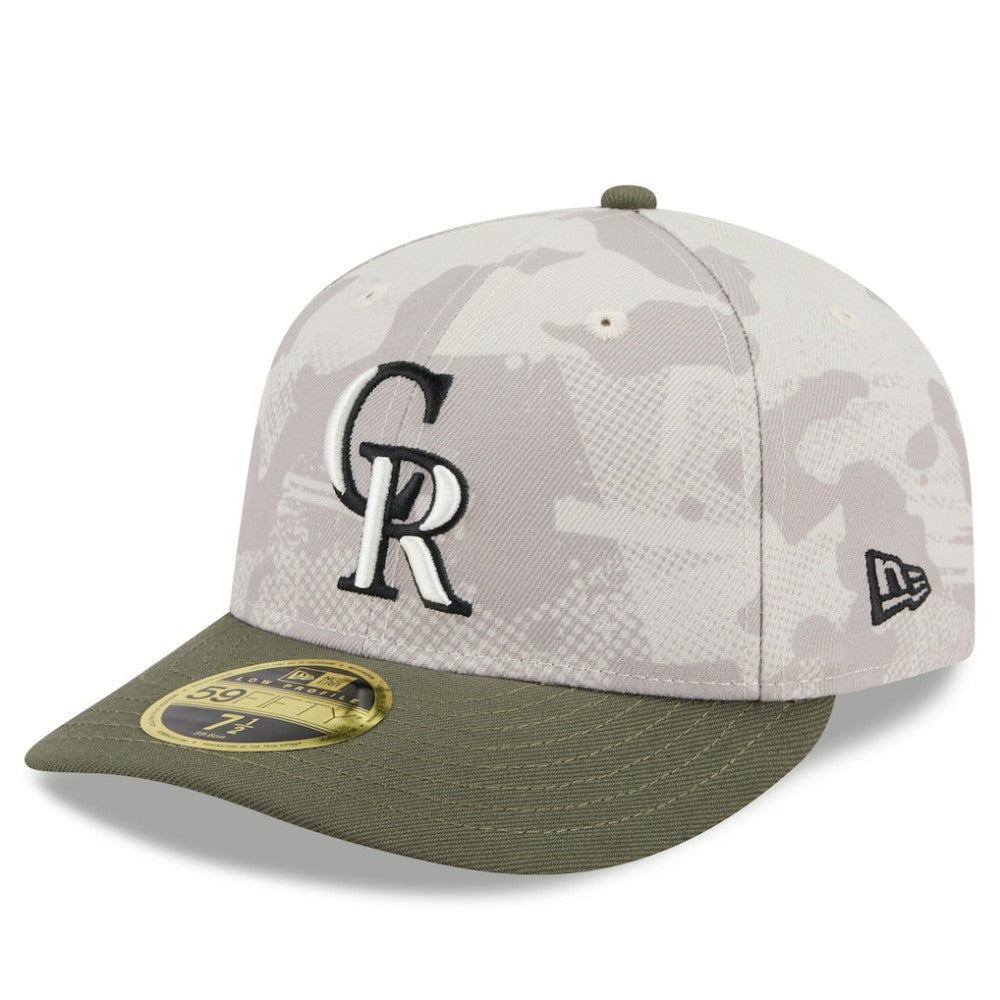 Colorado Rockies 2025 Armed Forces Day Low Profile 59FIFTY Fitted Hat Light Beige/Olive