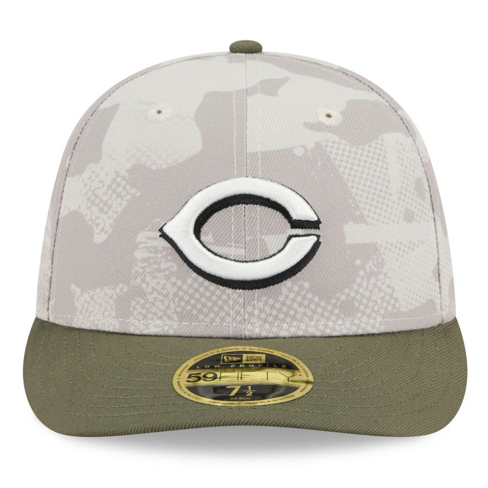 Cincinnati Reds 2025 Armed Forces Day Low Profile 59FIFTY Fitted Hat Light Beige/Olive