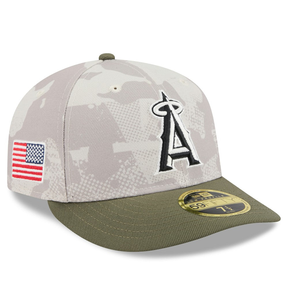 Los Angeles Angels 2025 Armed Forces Day Low Profile 59FIFTY Fitted Hat Light Beige/Olive