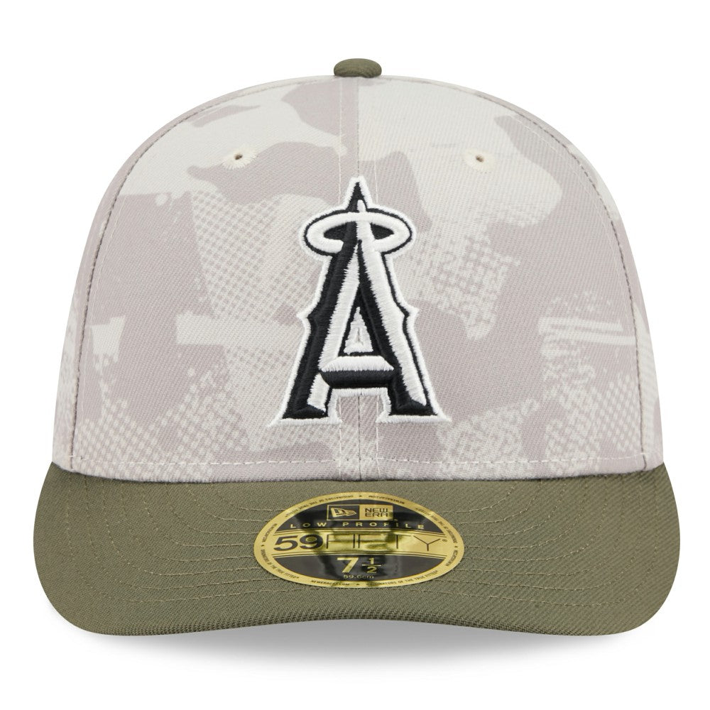 Los Angeles Angels 2025 Armed Forces Day Low Profile 59FIFTY Fitted Hat Light Beige/Olive