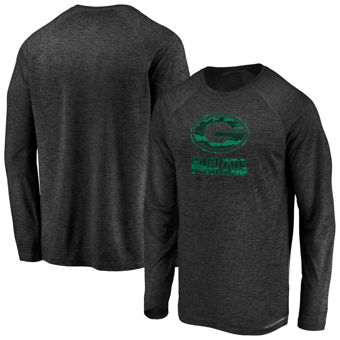 Green Bay Packers Iconic Striated Dark Logo Raglan Long Sleeve T-Shirt - Black discount