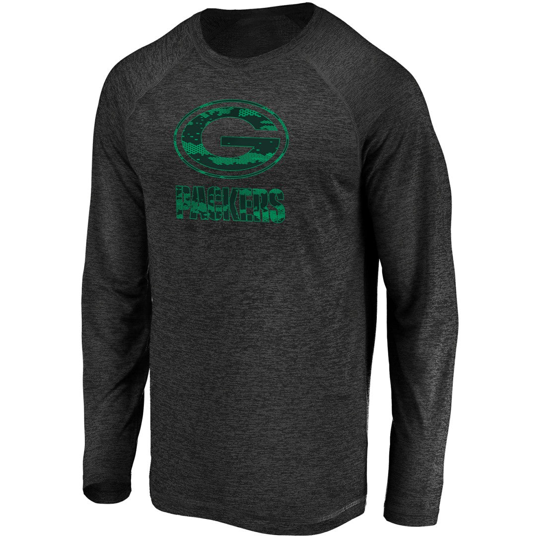 Green Bay Packers Iconic Striated Dark Logo Raglan Long Sleeve T-Shirt - Black discount