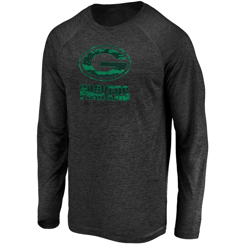 Green Bay Packers Iconic Striated Dark Logo Raglan Long Sleeve T-Shirt - Black discount