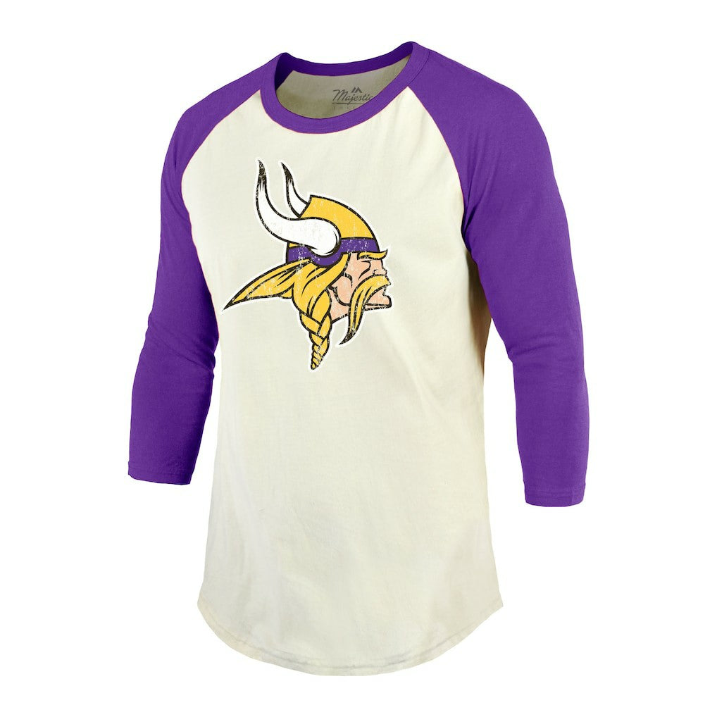 Randy Moss Minnesota Vikings Majestic Threads Retired Player Name & Number 3/4 Raglan Sleeve T-Shirt  - Cream/Purple on sale