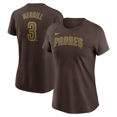 Jackson Merrill San Diego Padres Women's Cooperstown Collection Fuse Name & Number T-Shirt Brown