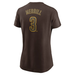 Jackson Merrill San Diego Padres Women's Cooperstown Collection Fuse Name & Number T-Shirt Brown