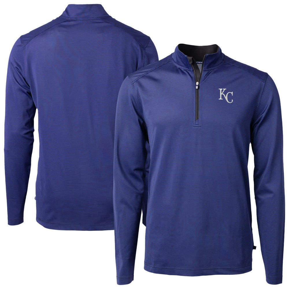 Kansas City Royals Cutter & Buck Big & Tall Virtue Eco Pique Micro Stripe Recycled Quarter-Zip Pullover Top Blue