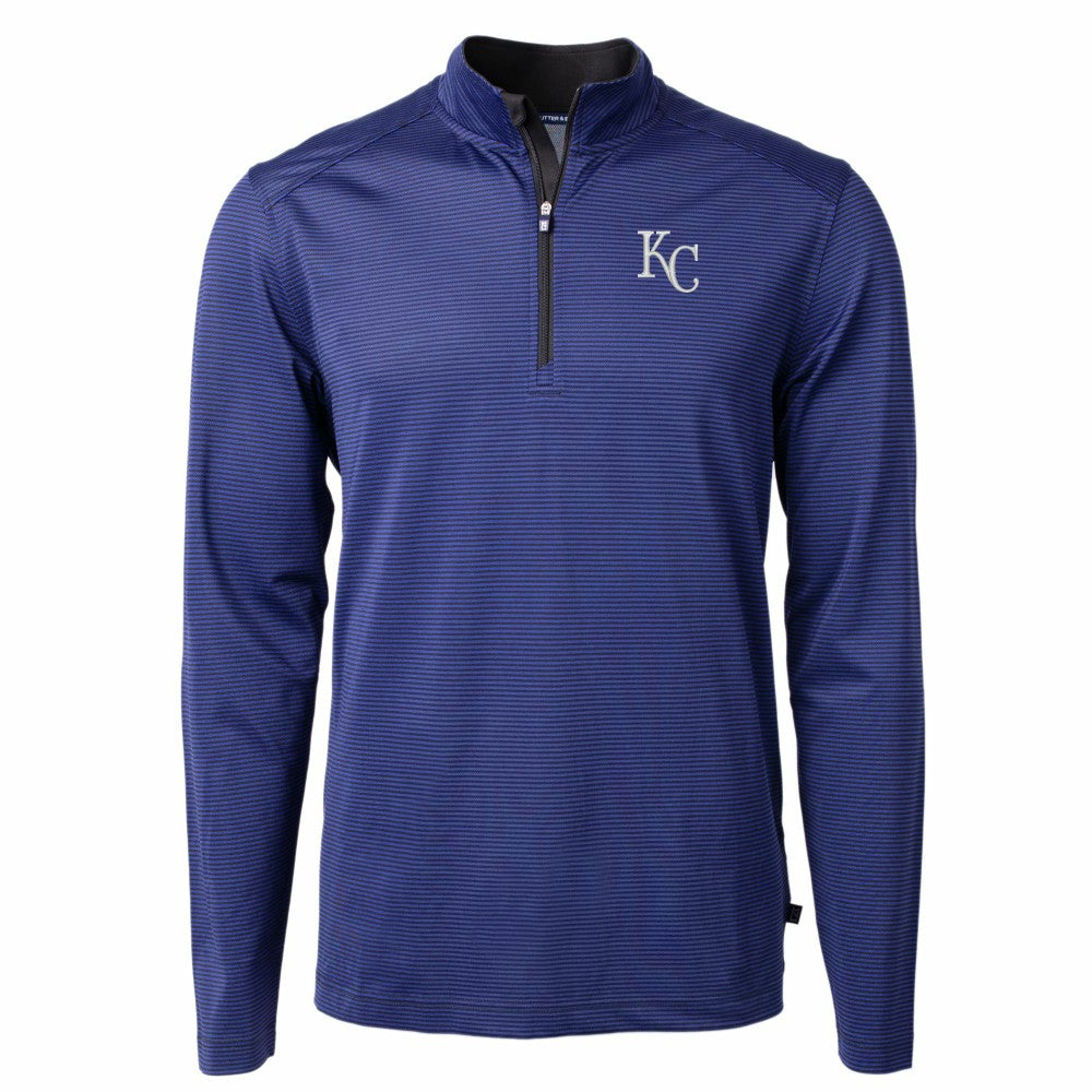Kansas City Royals Cutter & Buck Big & Tall Virtue Eco Pique Micro Stripe Recycled Quarter-Zip Pullover Top Blue