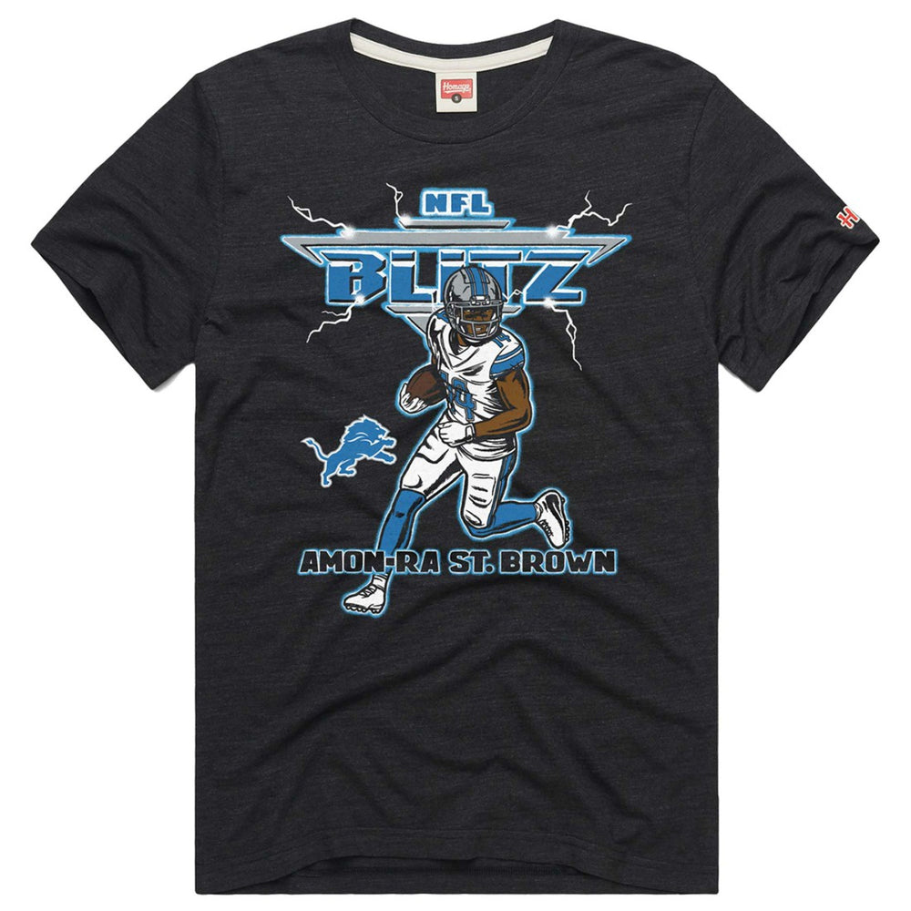 Amon-Ra St. Brown Detroit Lions Homage Unisex NFL Blitz Player Tri-Blend T-Shirt - Heathered Charcoal online
