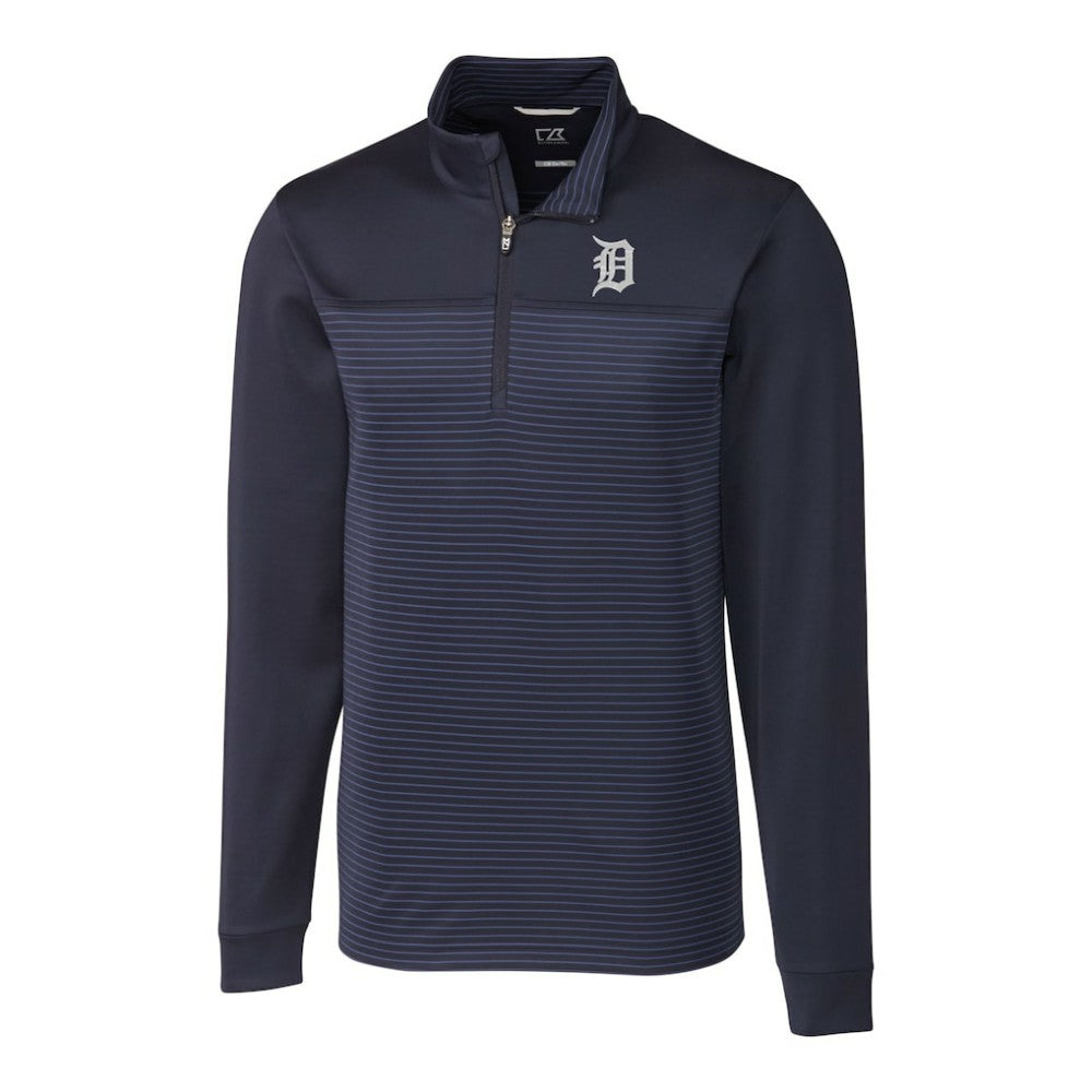 Detroit Tigers Cutter & Buck Big & Tall Traverse Stripe Stretch DryTec Quarter-Zip Top Navy