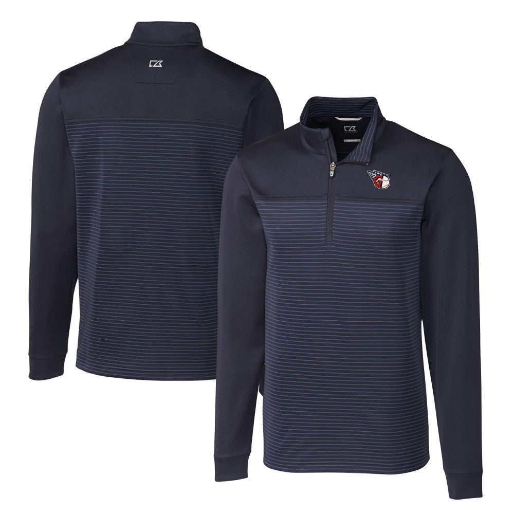 Cleveland Guardians Cutter & Buck Big & Tall Traverse Stretch Eco Stripe DryTec Quarter-Zip Top Navy