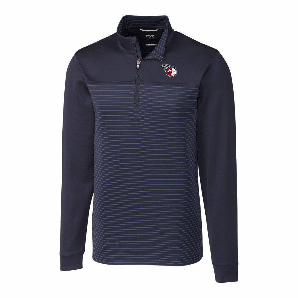 Cleveland Guardians Cutter & Buck Big & Tall Traverse Stretch Eco Stripe DryTec Quarter-Zip Top Navy