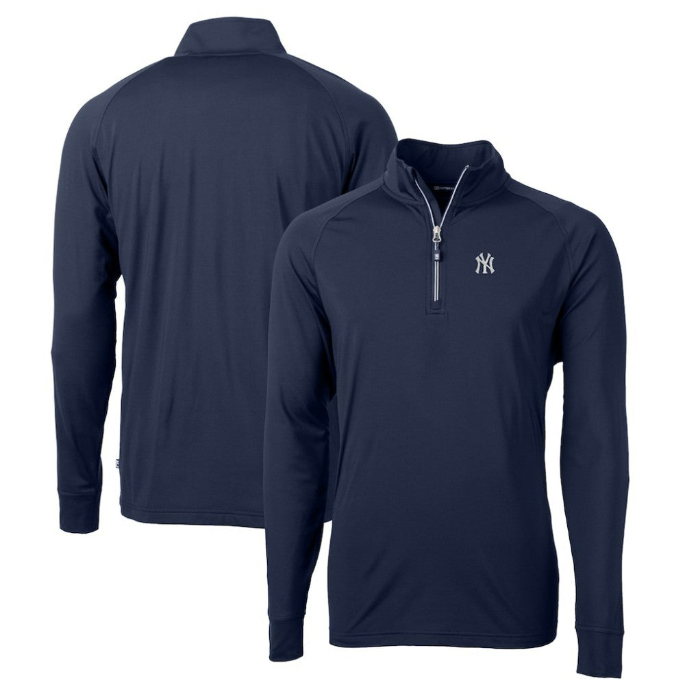 New York Yankees Cutter & Buck Big & Tall Adapt Eco Knit Stretch Recycled Quarter-Zip Pullover Top Navy