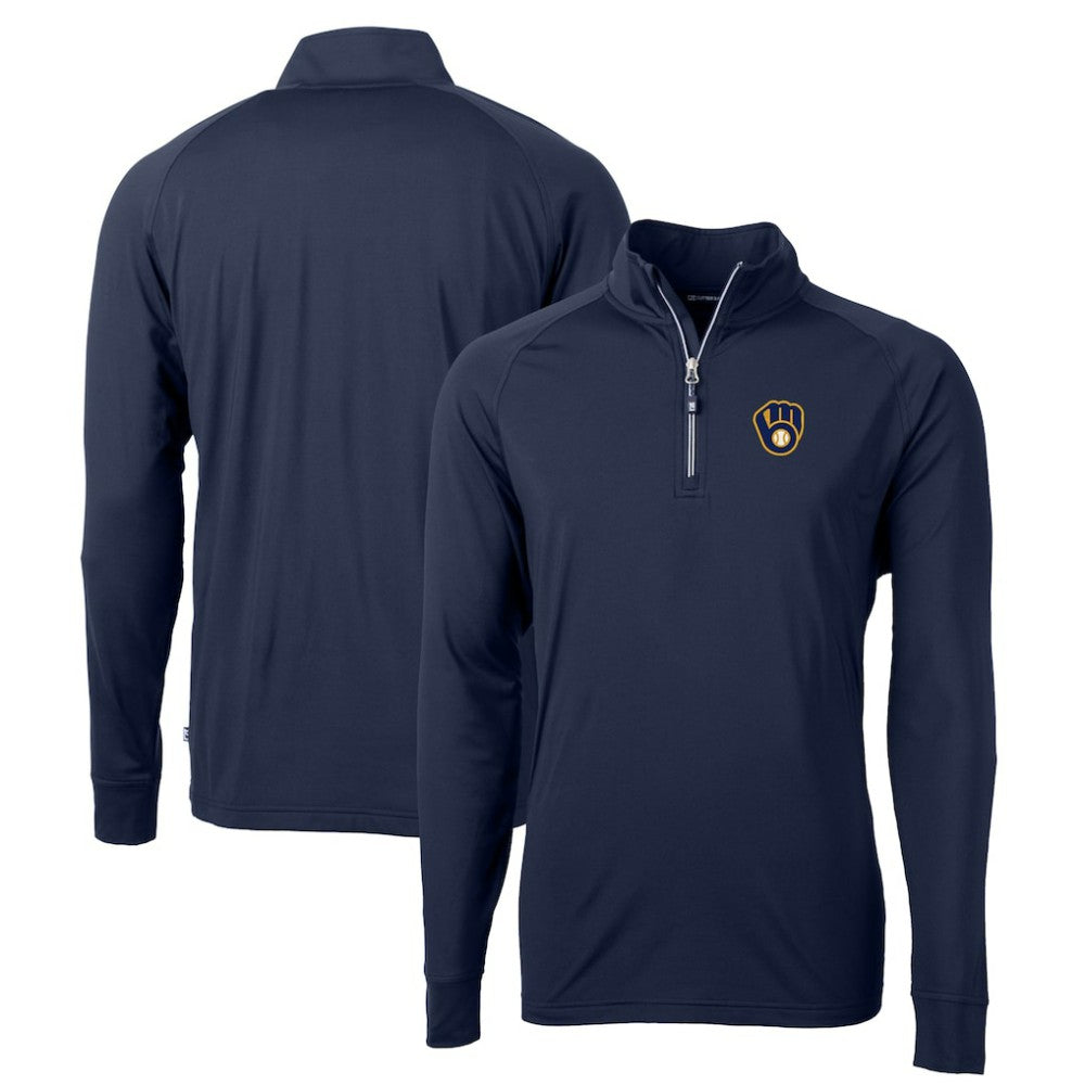 Milwaukee Brewers Cutter & Buck Big & Tall Adapt Eco Knit Stretch Recycled Raglan DryTec Quarter-Zip Top Navy