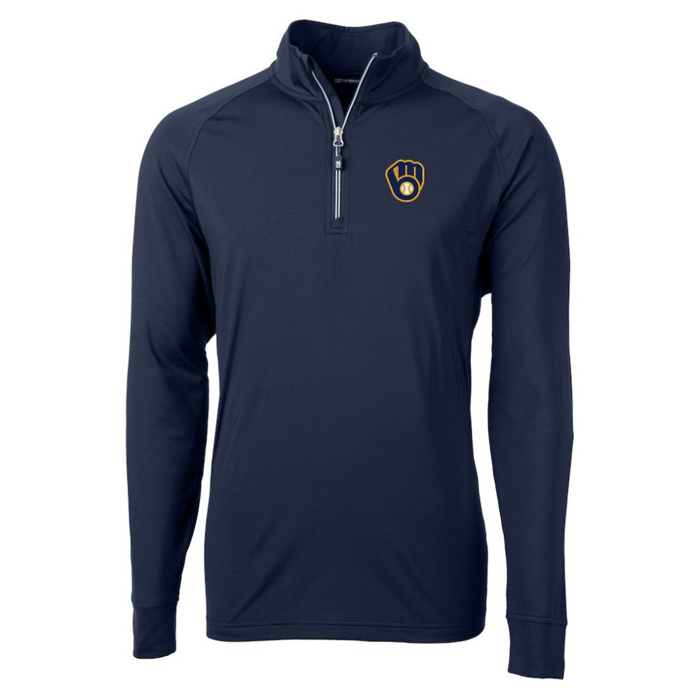 Milwaukee Brewers Cutter & Buck Big & Tall Adapt Eco Knit Stretch Recycled Raglan DryTec Quarter-Zip Top Navy