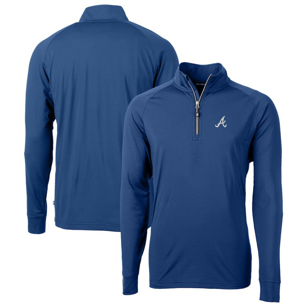 Atlanta Braves Cutter & Buck Big & Tall Adapt Eco Knit Stretch Recycled Quarter-Zip Pullover Top Blue