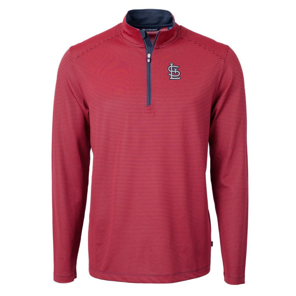 St. Louis Cardinals Cutter & Buck Big & Tall Virtue Eco Pique Micro Stripe Quarter-Zip Jacket Red
