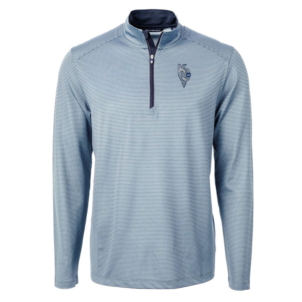 Kansas City Royals Cutter & Buck Virtue Eco Pique Micro Stripe Recycled Quarter-Zip Pullover Top Light Blue