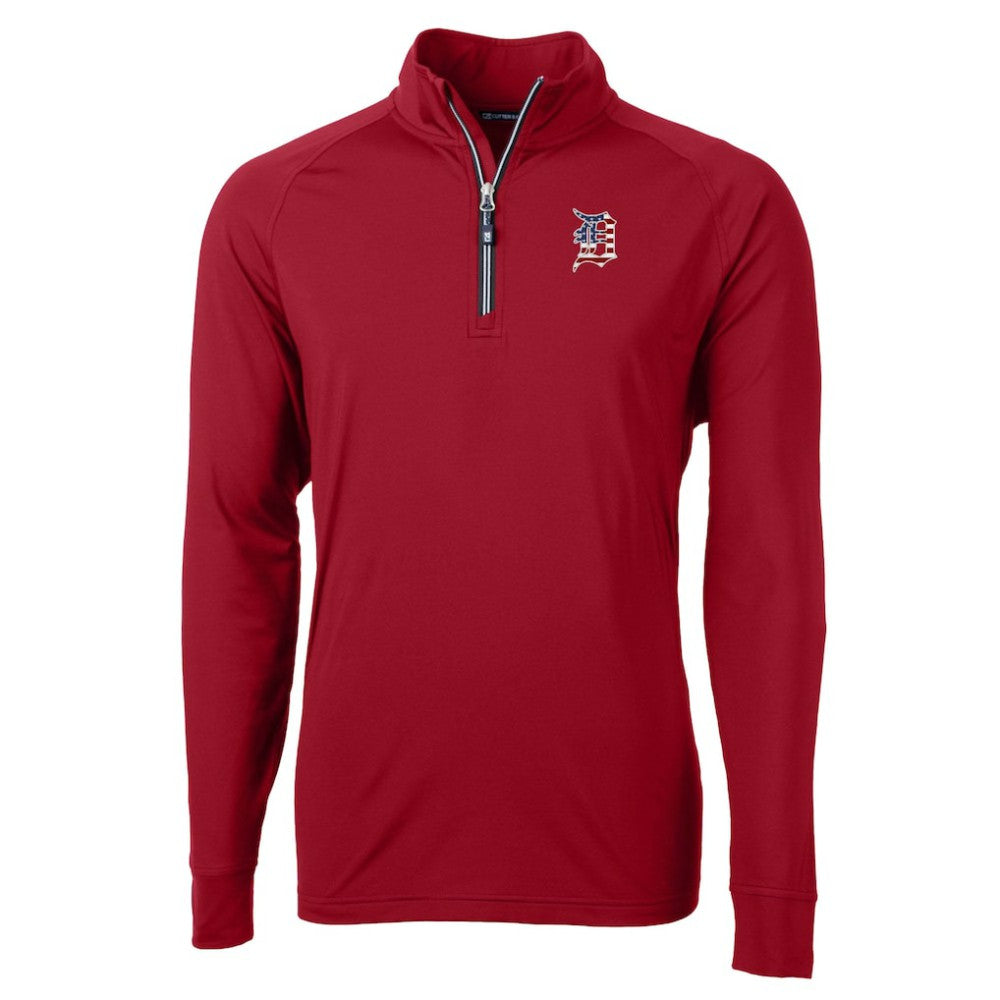 Detroit Tigers Cutter & Buck Patriotic Logo Adapt Eco Knit Stretch Recycled Quarter-Zip Pullover Top Red