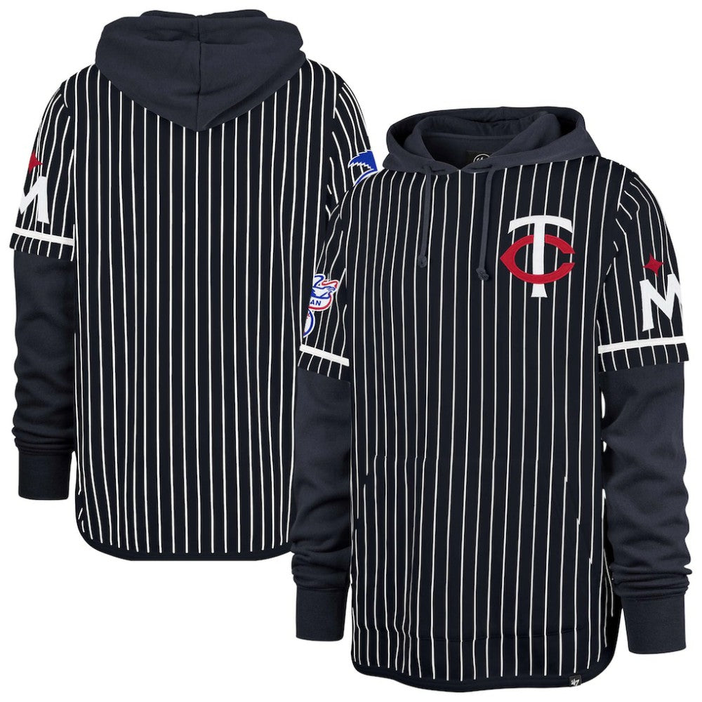 Minnesota Twins Pinstripe Double Header Pullover Hoodie Navy