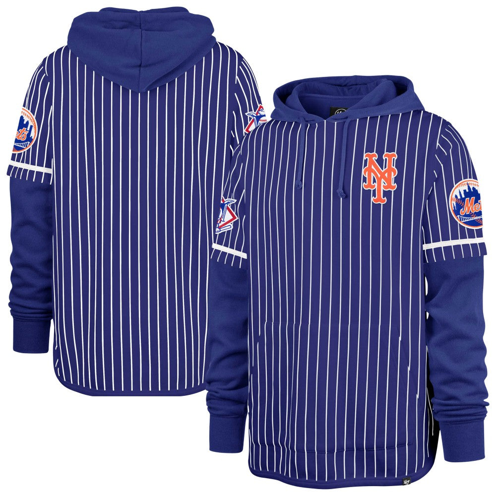 New York Mets Pinstripe Double Header Pullover Hoodie Royal