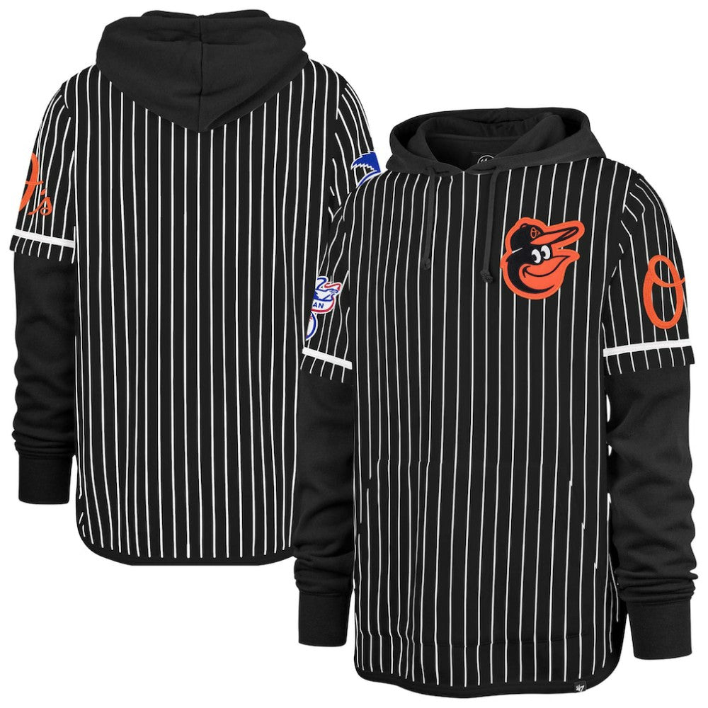 Baltimore Orioles Pinstripe Double Header Pullover Hoodie Black