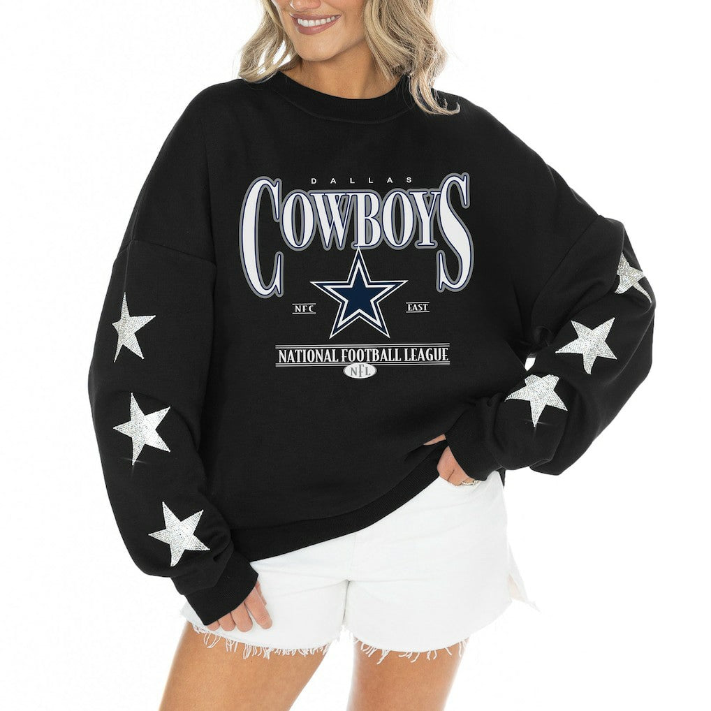 Dallas Cowboys Gameday Couture Women's Rhinestone Star Sleeve Settle the Score Oversized Tri-Blend Pullover - Black sale