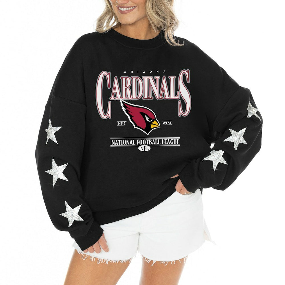 Arizona Cardinals Gameday Couture Women's Rhinestone Star Sleeve Settle the Score Oversized Tri-Blend Pullover - Black online