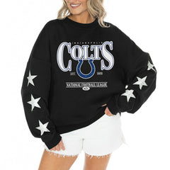Indianapolis Colts Gameday Couture Women's Rhinestone Star Sleeve Settle the Score Oversized Tri-Blend Pullover - Black on sale