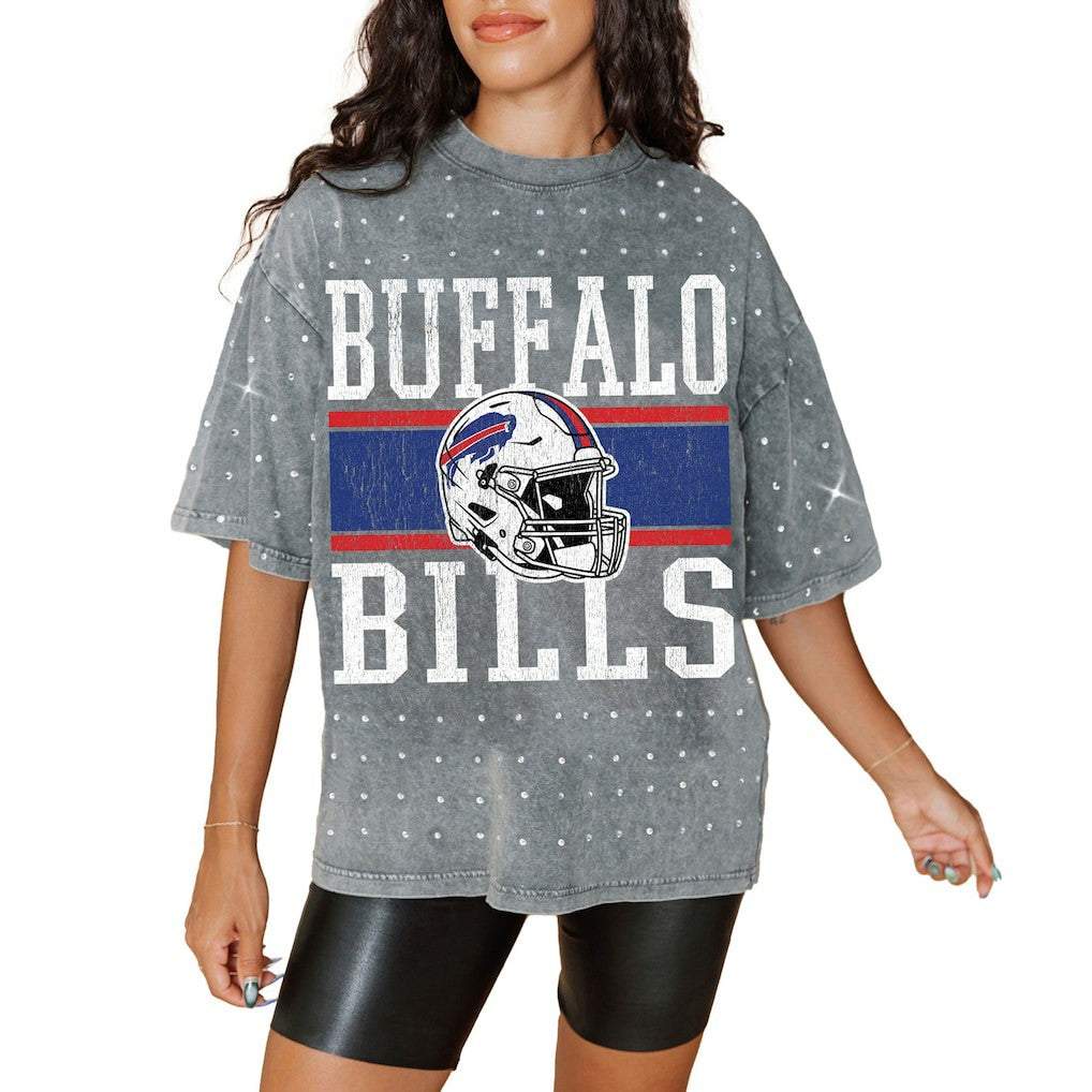 Buffalo Bills Gameday Couture Women's Oversized Mini Rhinestone Classic T-Shirt - Gray online