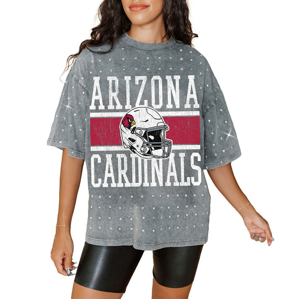 Arizona Cardinals Gameday Couture Women's Oversized Mini Rhinestone Classic T-Shirt - Gray discount