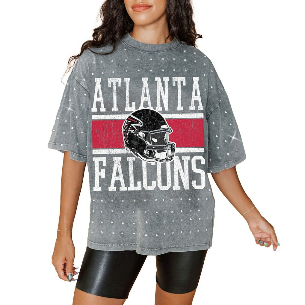 Atlanta Falcons Gameday Couture Women's Oversized Mini Rhinestone Classic T-Shirt - Gray discount