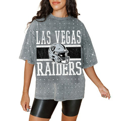 Las Vegas Raiders Gameday Couture Women's Oversized Mini Rhinestone Classic T-Shirt - Gray on sale