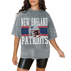 New England Patriots Gameday Couture Women's Oversized Mini Rhinestone Classic T-Shirt - Gray outlet