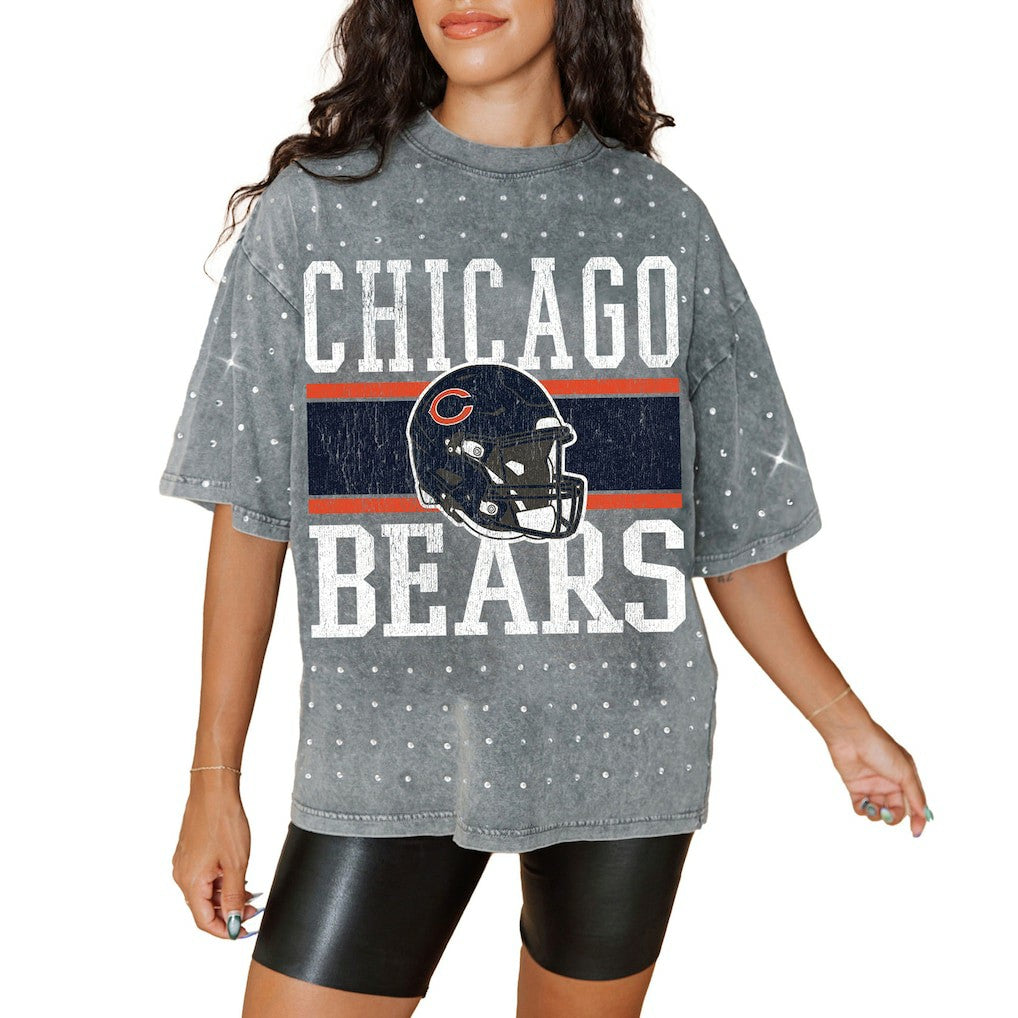 Chicago Bears Gameday Couture Women's Oversized Mini Rhinestone Classic T-Shirt - Gray outlet